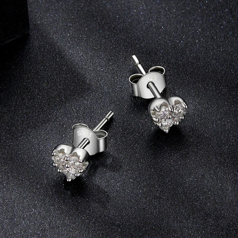 AURORA - Heart-Shaped Sterling Silver Moissanite Stud Earrings