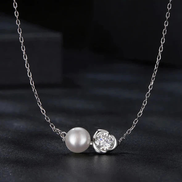 SERENA - 0.5ct Moissanite & Pearl Sterling Silver Necklace