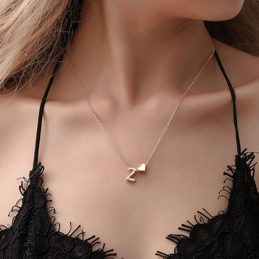 LOVECHAIN - 18k Gold Plated Customizable Alphabet Heart Necklace