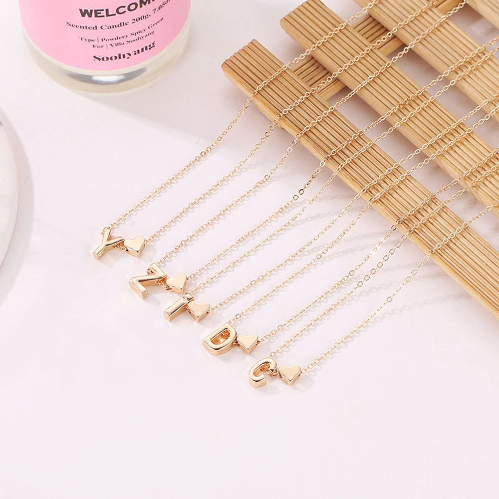 LOVECHAIN - 18k Gold Plated Customizable Alphabet Heart Necklace