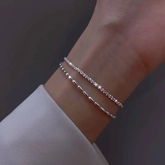 NOVA - 925 Sterling Silver Double Layered Bracelet Set