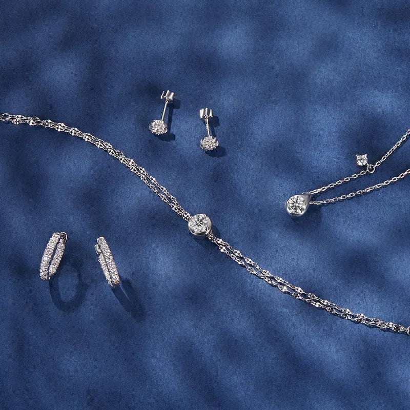 LYRA - 0.5ct Moissanite 925 Sterling Silver Double Chain Bracelet