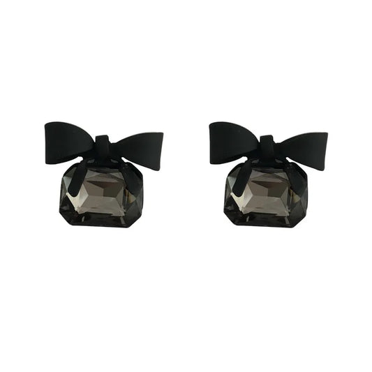 BELLE - Elegant Black Bow Crystal Earrings