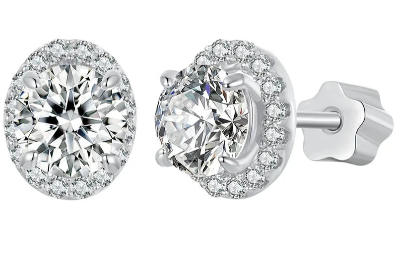 CELESTE - Halo Moissanite Sterling Silver Stud Earrings