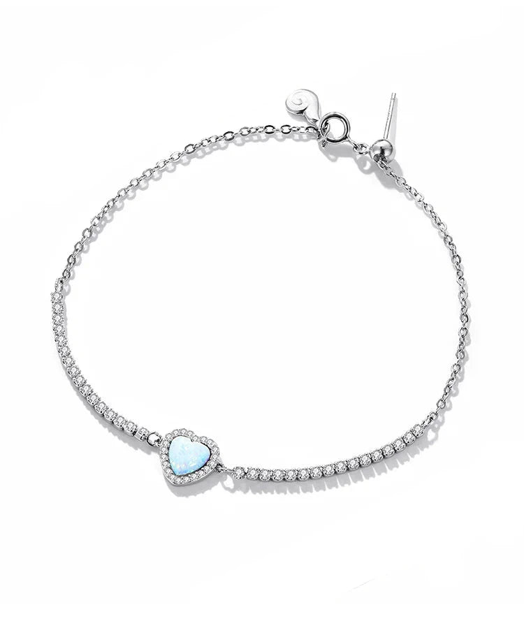 CELESTA - Opal Heart 925 Sterling Silver Tennis Bracelet