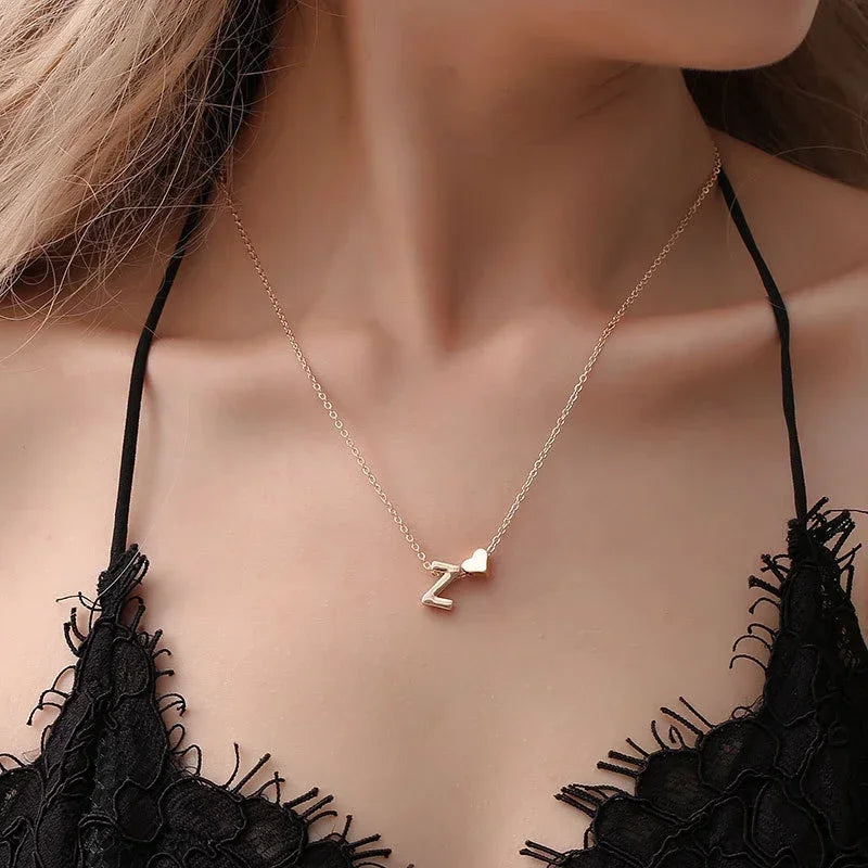 LOVECHAIN - 18k Gold Plated Customizable Alphabet Heart Necklace