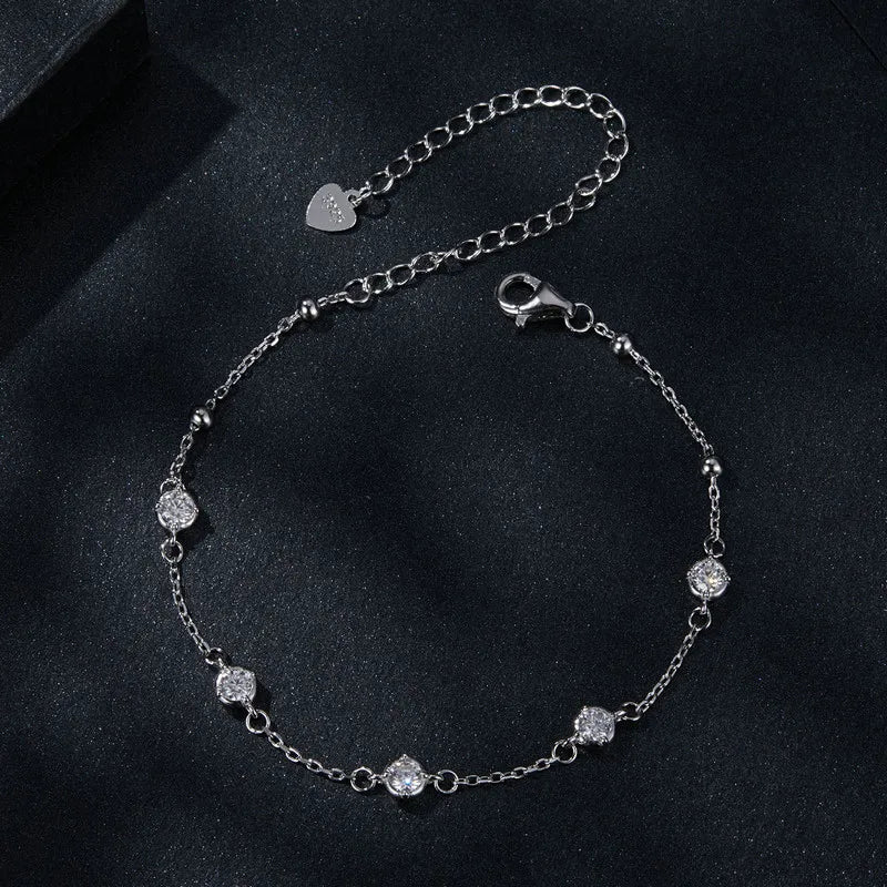 ESME - 925 Sterling Silver with five 0.1ct Moissanite Station Bracelet