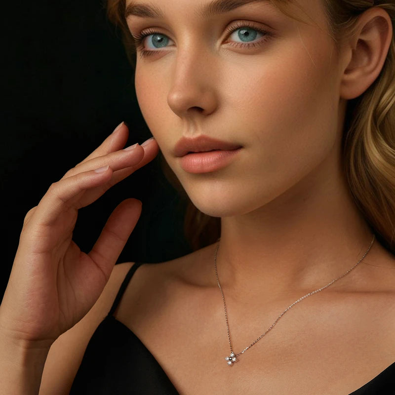 ELYSIA - Moissanite Flower Pendant Necklace in Sterling Silver