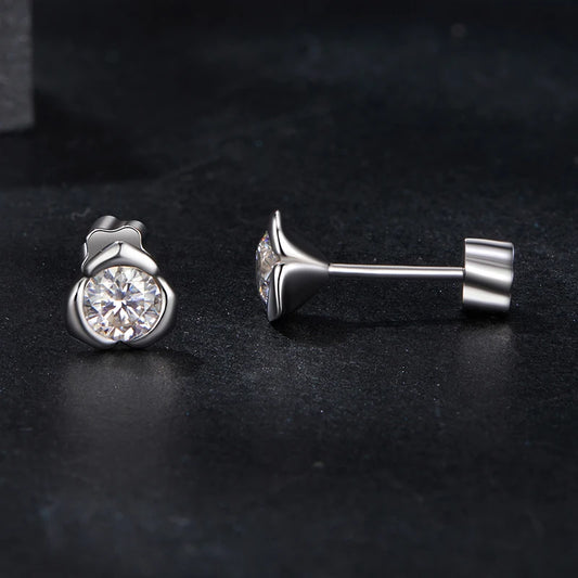 FLORA - Sterling Silver Moissanite Rosebud Stud Earrings