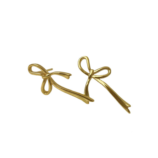 LUNA - Gold-Plated Ribbon Bow Stud Earrings