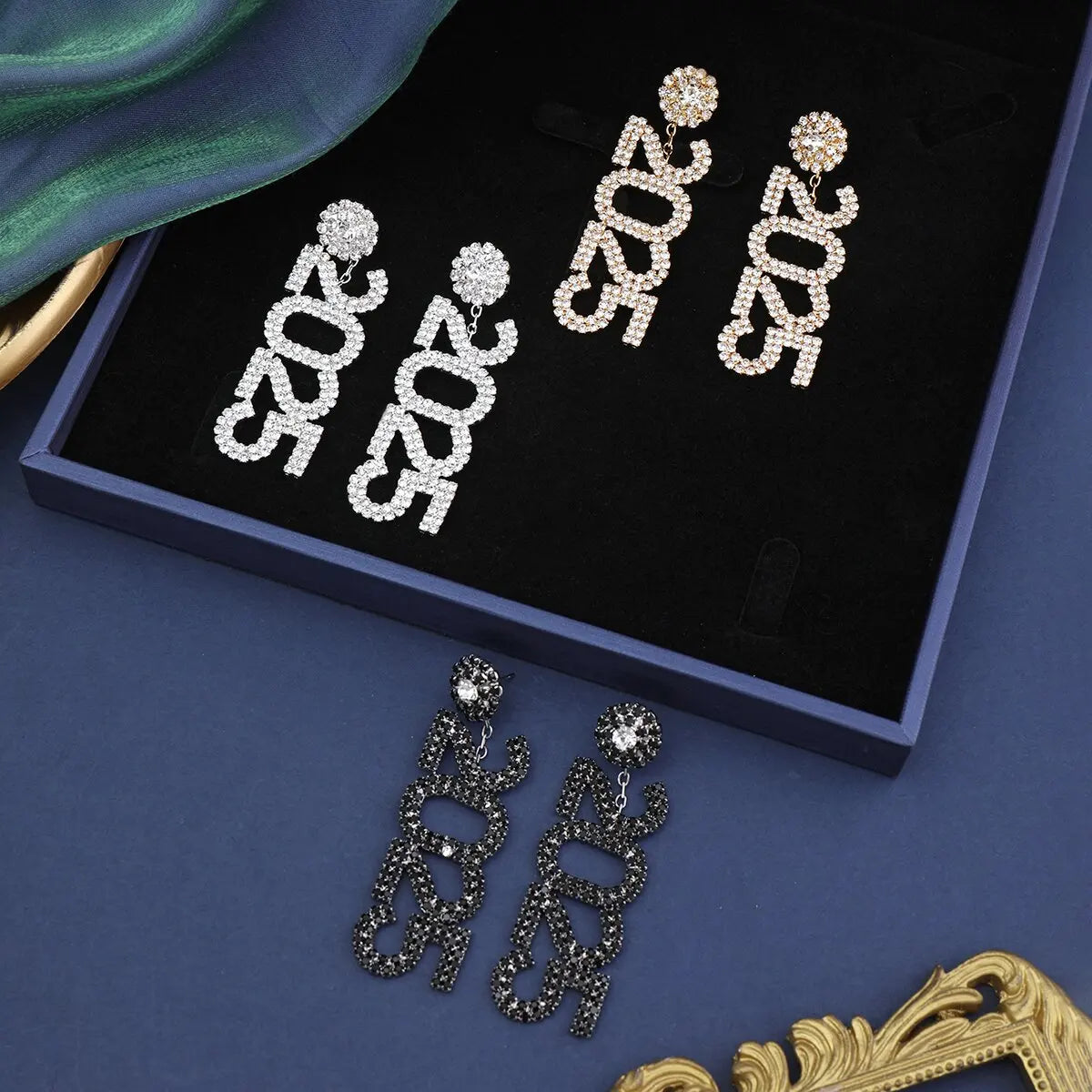 GLAM SPARK - Rhinestone 2025 Celebration Earrings