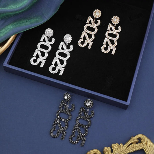GLAM SPARK - Rhinestone 2025 Celebration Earrings