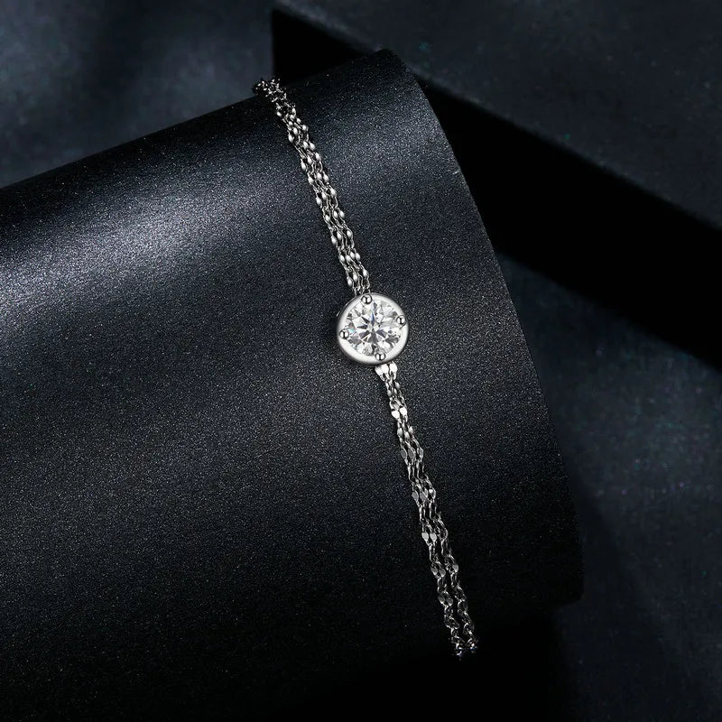 LYRA - 0.5ct Moissanite 925 Sterling Silver Double Chain Bracelet