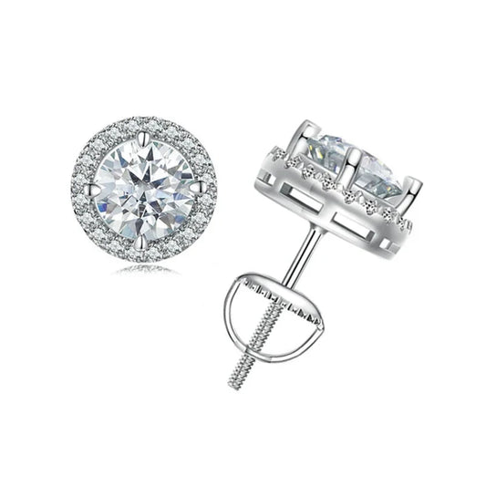 LUCIA - 0.5ct/1ct Moissanite Platinum-Plated Halo Stud Earrings