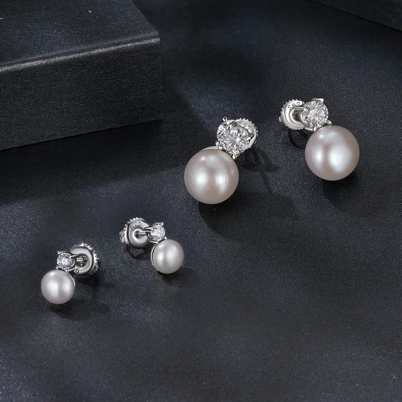 ISLA - Sterling Silver Moissanite and Pearl Drop Earrings