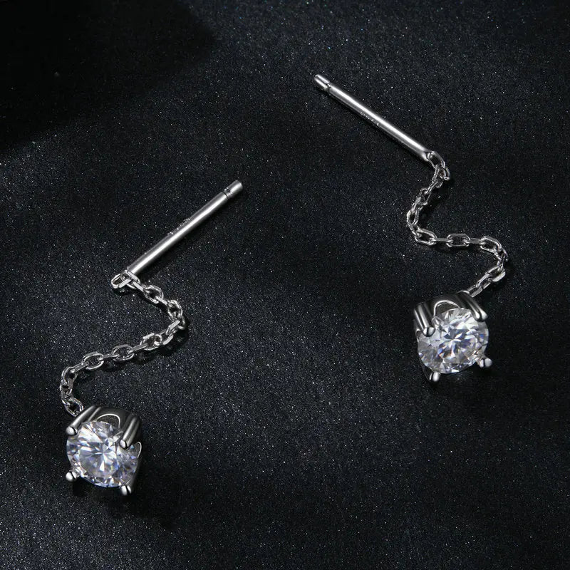 LIRA - Sterling Silver Moissanite Chain Drop Earrings