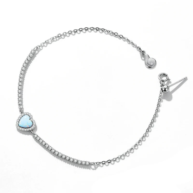 CELESTA - Opal Heart 925 Sterling Silver Tennis Bracelet