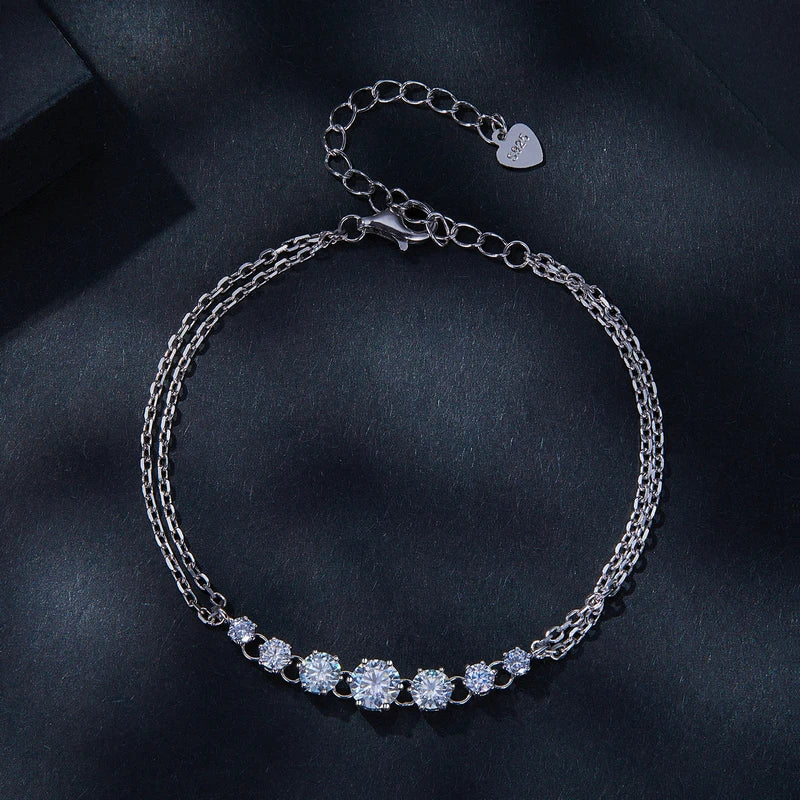 EVELYN - Sterling Silver Floral Seven Moissanite Bracelet