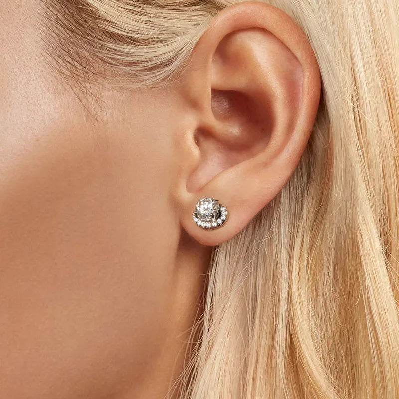 CELESTE - Halo Moissanite Sterling Silver Stud Earrings