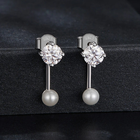 STELLA - Dangle Moissanite and Pearl Sterling Silver Earrings