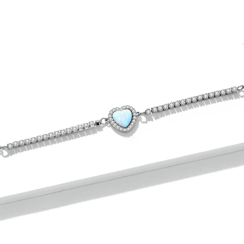 CELESTA - Opal Heart 925 Sterling Silver Tennis Bracelet