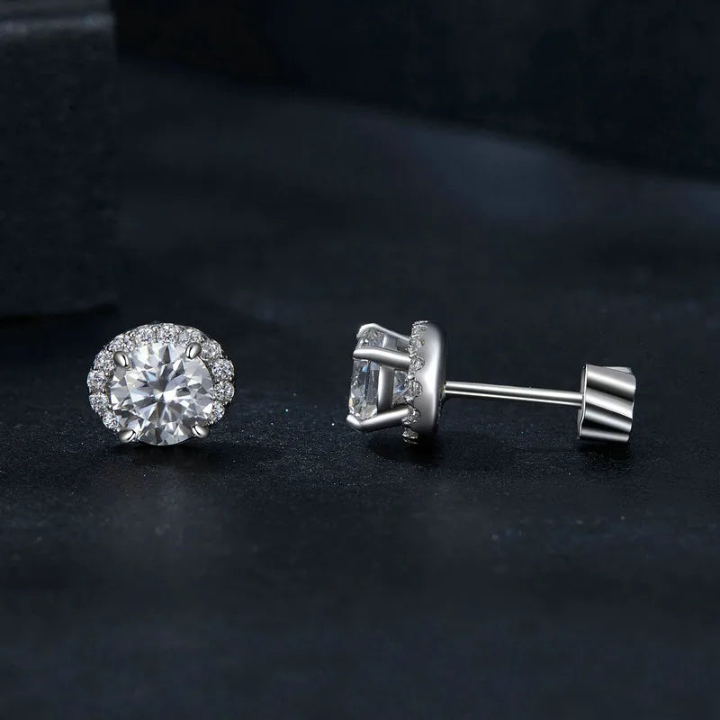 CELESTE - Halo Moissanite Sterling Silver Stud Earrings