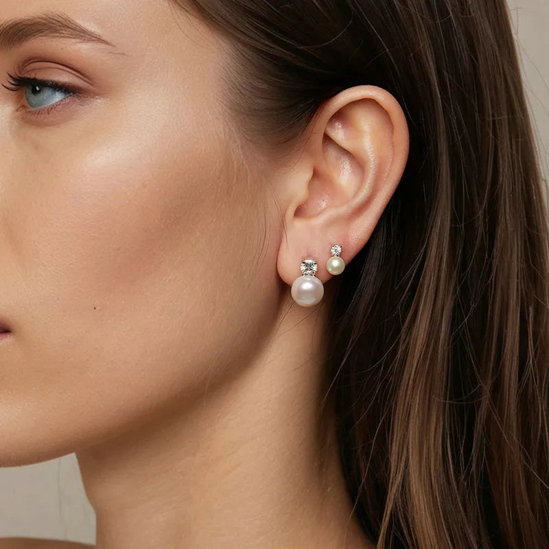 ISLA - Sterling Silver Moissanite and Pearl Drop Earrings