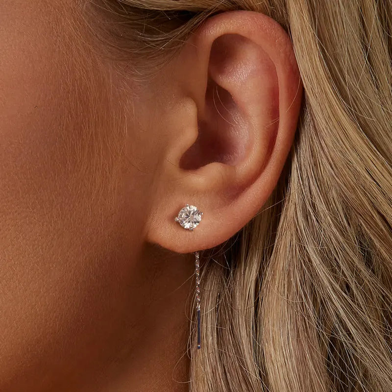 LIRA - Sterling Silver Moissanite Chain Drop Earrings
