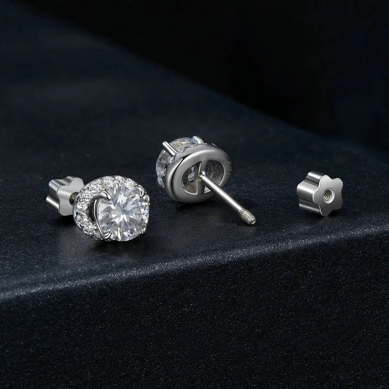 CELESTE - Halo Moissanite Sterling Silver Stud Earrings