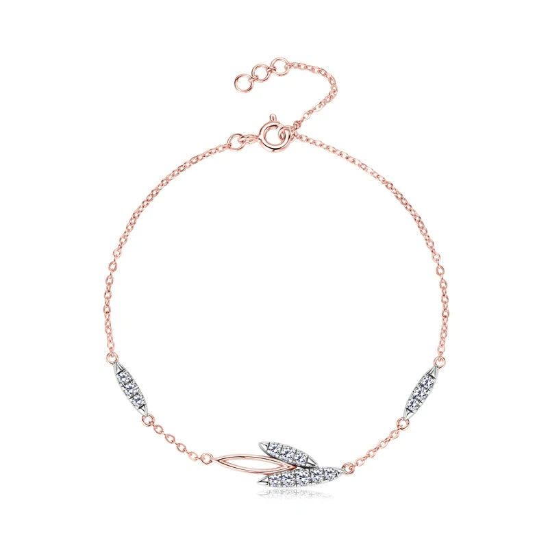 FIORA - Rose Gold Plated Sterling Silver Moissanite Leaf Bracelet