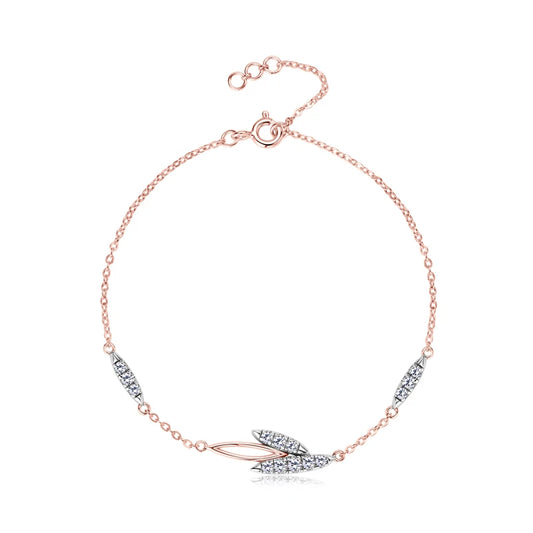 FIORA - Rose Gold Plated Sterling Silver Moissanite Leaf Bracelet