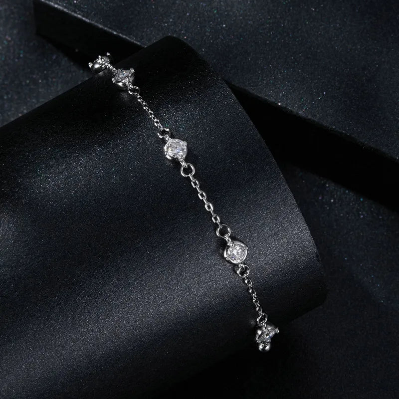 ESME - 925 Sterling Silver with five 0.1ct Moissanite Station Bracelet