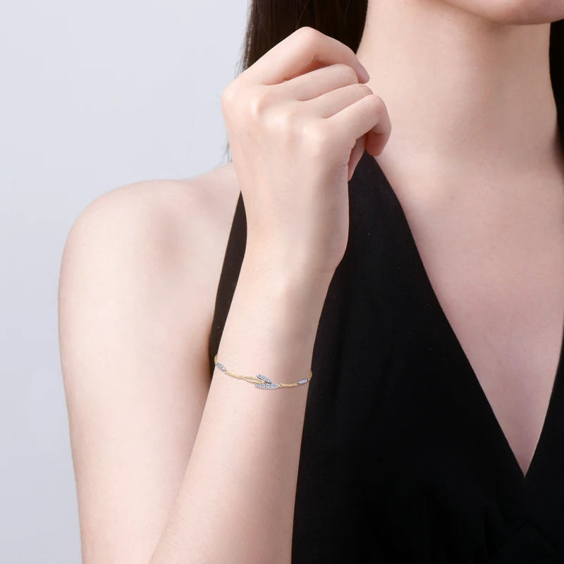 FIORA - Rose Gold Plated Sterling Silver Moissanite Leaf Bracelet