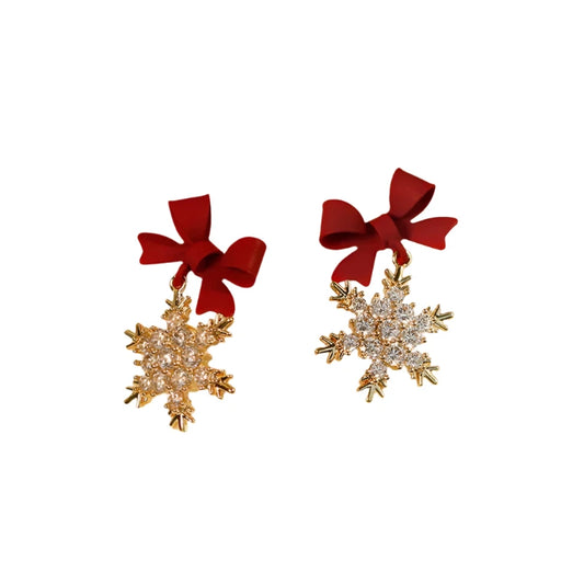 SNOWFLAKE - Festive Bow and Crystal Snowflake Drop Earrings