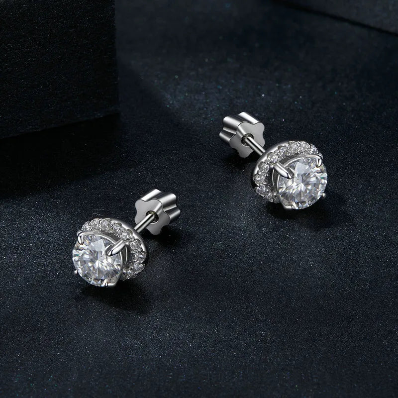 CELESTE - Halo Moissanite Sterling Silver Stud Earrings