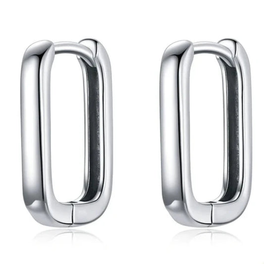 AMARA - Sleek 925 Sterling Silver Rectangular Hoop Earrings