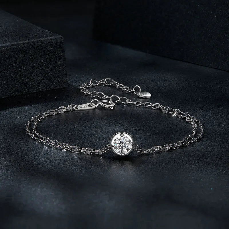 LYRA - 0.5ct Moissanite 925 Sterling Silver Double Chain Bracelet