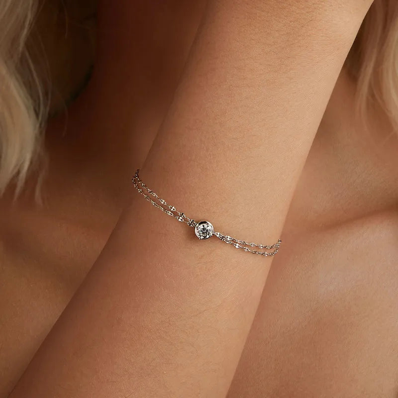 LYRA - 0.5ct Moissanite 925 Sterling Silver Double Chain Bracelet
