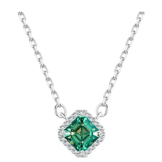 EMERIE - 925 Sterling Silver Halo Green Gem Pendant Necklace