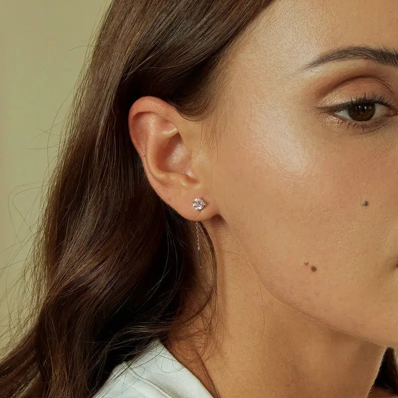 LIRA - Sterling Silver Moissanite Chain Drop Earrings