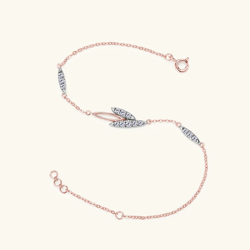 FIORA - Rose Gold Plated Sterling Silver Moissanite Leaf Bracelet
