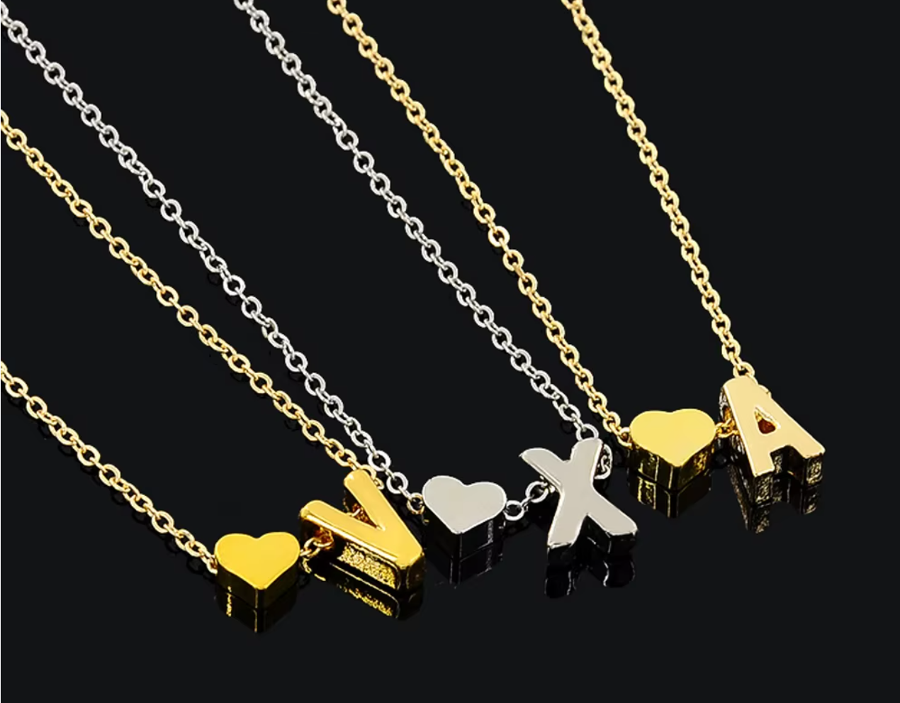 LOVECHAIN - 18k Gold Plated Customizable Alphabet Heart Necklace