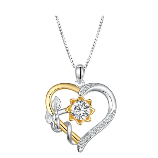 SOLENE - 925 Sterling Silver and Moissanite Sunflower Heart Necklace
