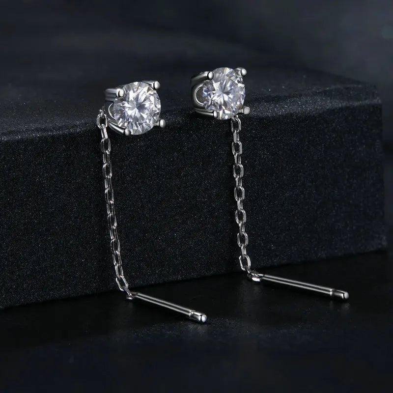 LIRA - Sterling Silver Moissanite Chain Drop Earrings