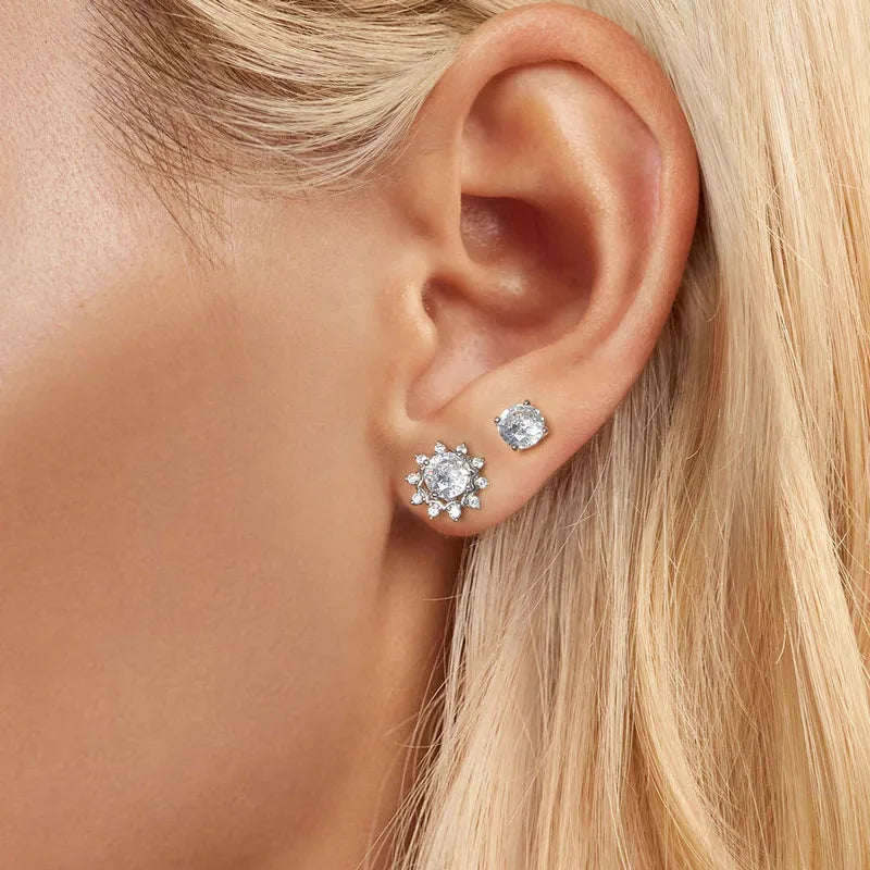 SOLARA - Sunburst Moissanite Sterling Silver Stud Earrings