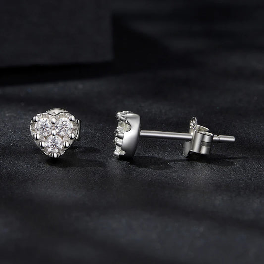 AURORA - Heart-Shaped Sterling Silver Moissanite Stud Earrings