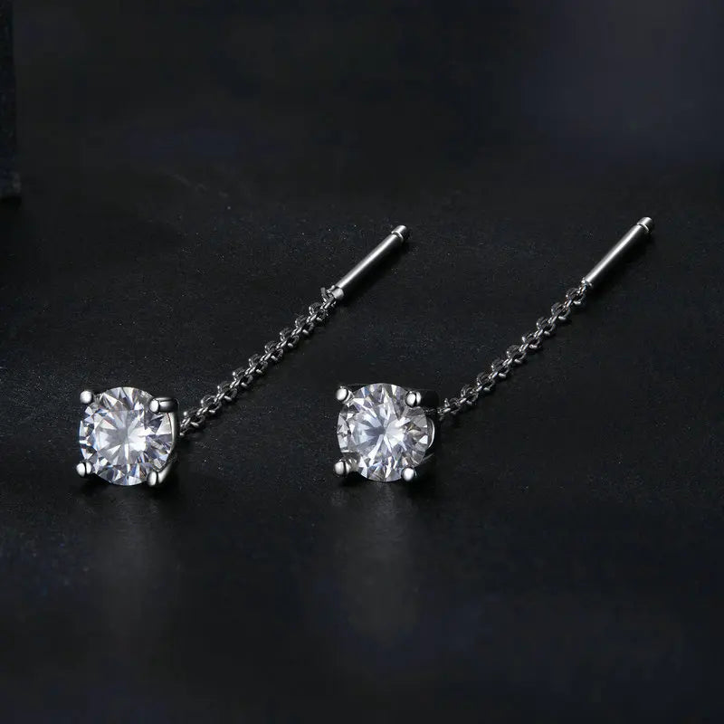 LIRA - Sterling Silver Moissanite Chain Drop Earrings