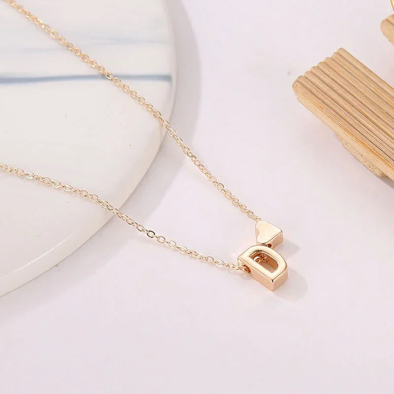 LOVECHAIN - 18k Gold Plated Customizable Alphabet Heart Necklace