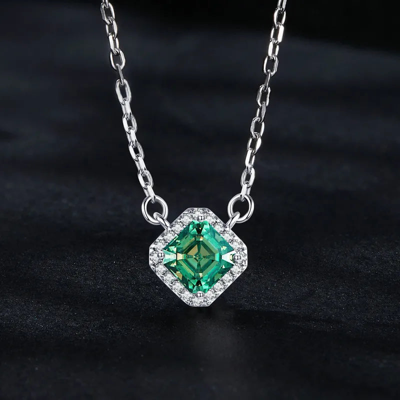EMERIE - 925 Sterling Silver Halo Green Gem Pendant Necklace